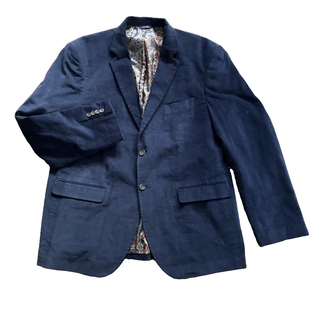 Alan Flusser Corduroy Sport Coat 2XL Navy Blazer Paisley Lined Professor 48R